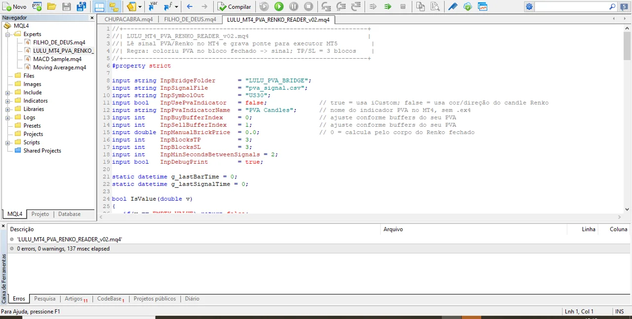 Código MQL compilado en MetaEditor
